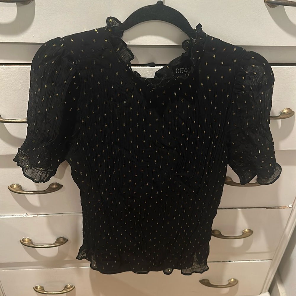 J Crew black and gold blouse.